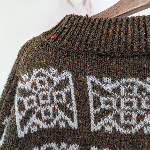 Vintage Sweater Womens Large Brown Medallion Boho Granny Square 90s Knit Pattern - Picture 8 of 10